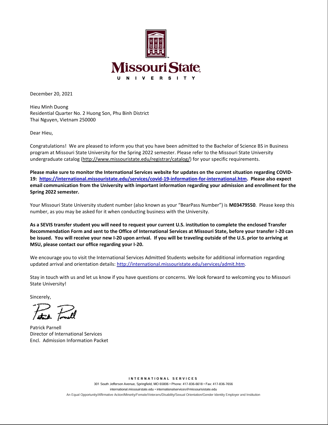 Acceptance Letter
